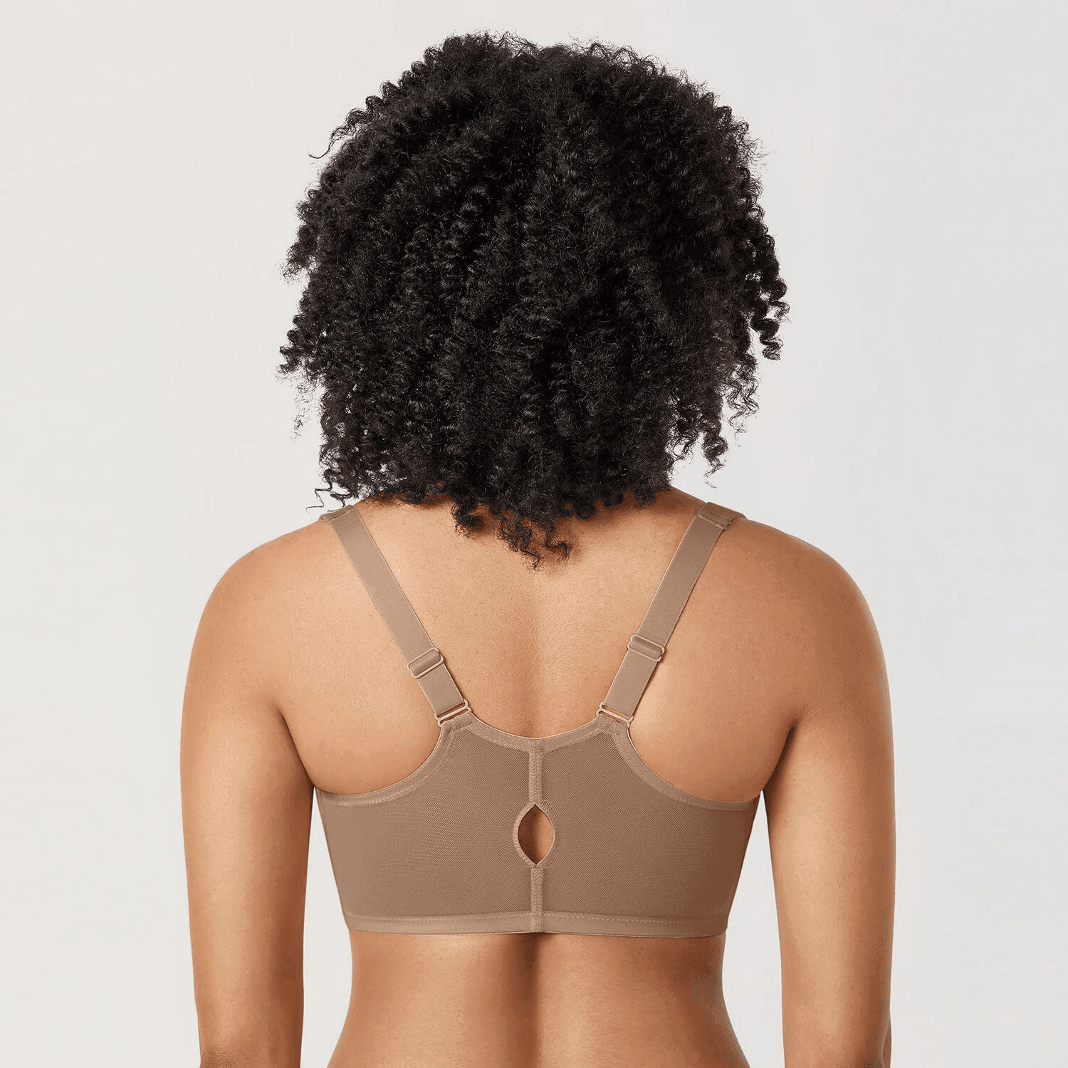 Back view of nude plus size full coverage bra with keyhole detail and hook-and-eye closure - MissFine