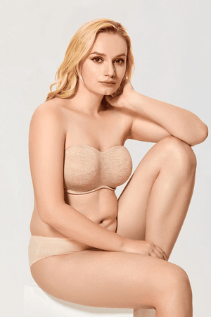 Back view of nude convertible bra showing crisscross adjustable straps and multi-hook back closure - MissFine