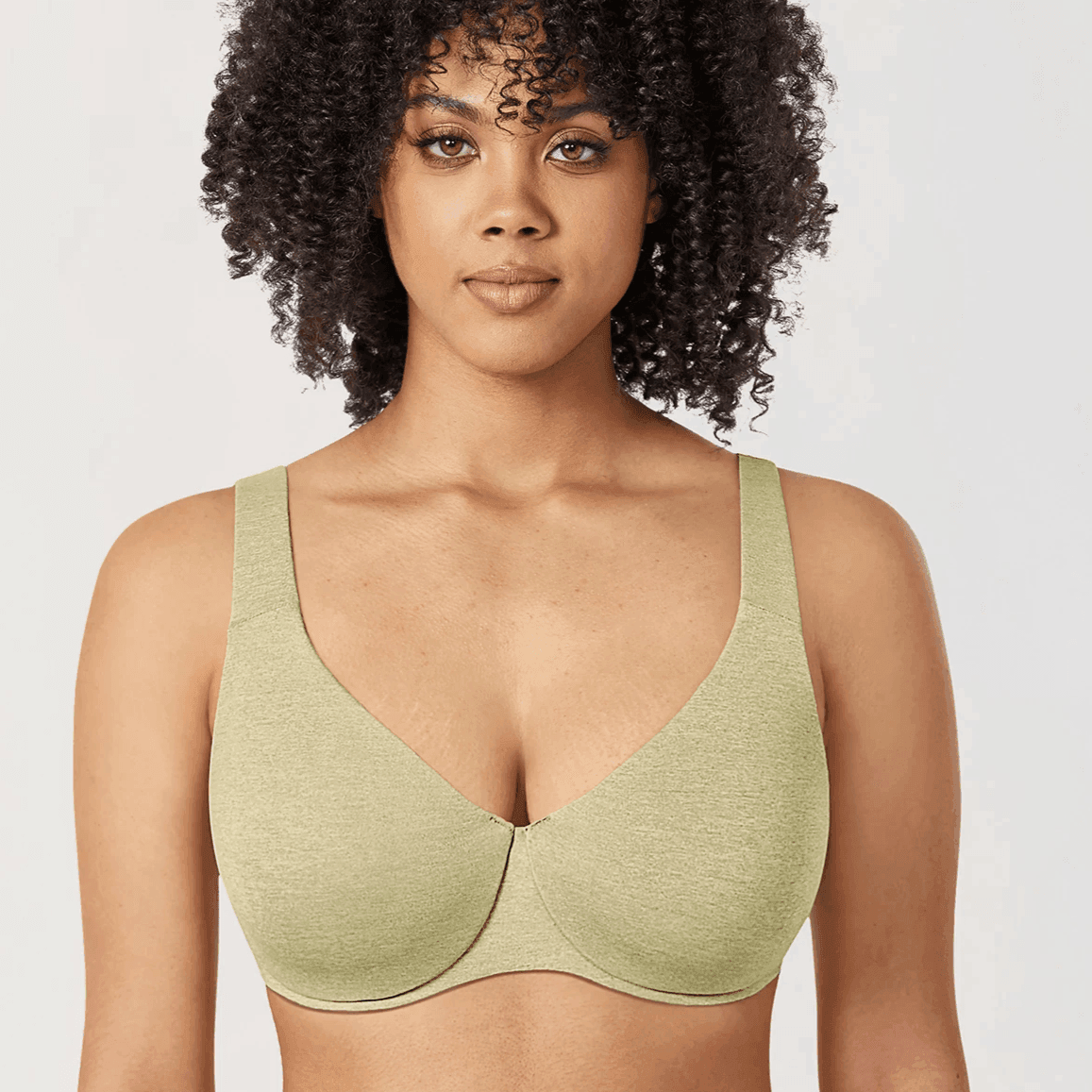 Front view of light blue full cup minimiser bra with smooth moulded cotton cups and underwire support - MissFine