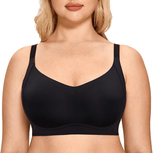 Front view of nude plus size padded bra with seamless molded cups and wide straps - MissFine