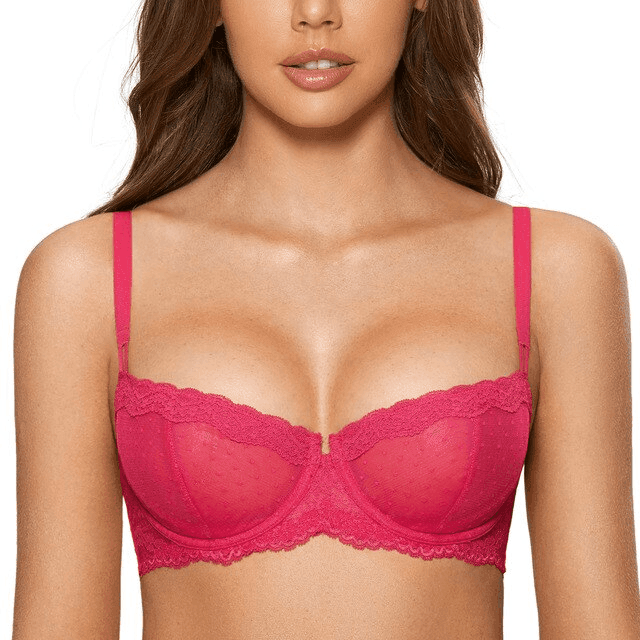 Side angle of fuchsia plus size balconette bra showing underwired support and adjustable straps - MissFine