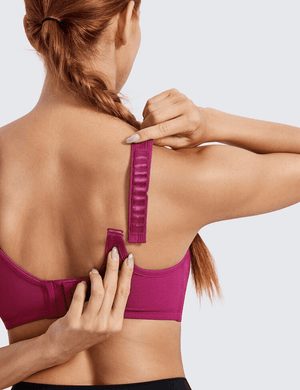 Back view of sports bra with hook-and-eye closure and adjustable straps on a wide band - MissFine