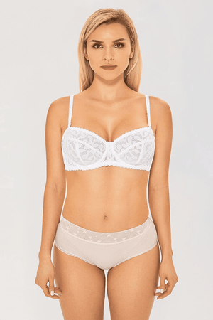 Back view of convertible strapless bandeau bra with lace band, three-hook back closure and adjustable cross-back straps - MissFine