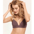 Front view of black seamless plunge t shirt bra with molded cups and branded straps - MissFine