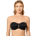 Front view of black seamless strapless bra with sweetheart neckline and mesh gore - MissFine