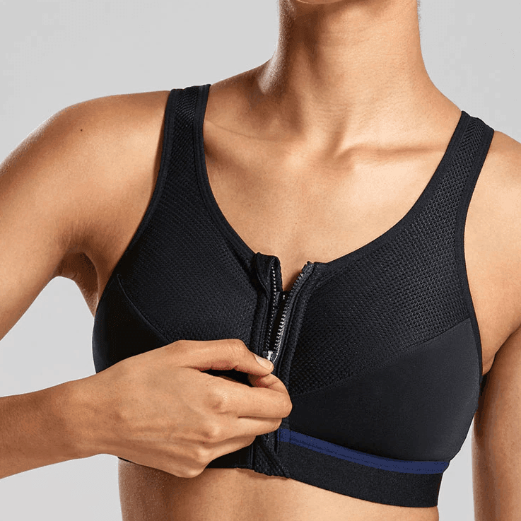 Front view of black full cup support bra with contrasting underband detail - MissFine