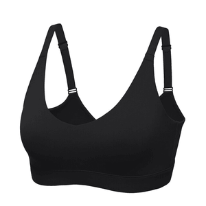 Close-up of molded cup and wide underband on light blue seamless bra with support - MissFine