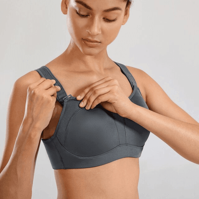 Front view of black plus size underwire sports bra with molded cups and wide straps - MissFine