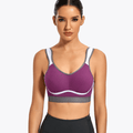 Front view of purple and gray wire-free sports bra with molded full coverage cups - MissFine