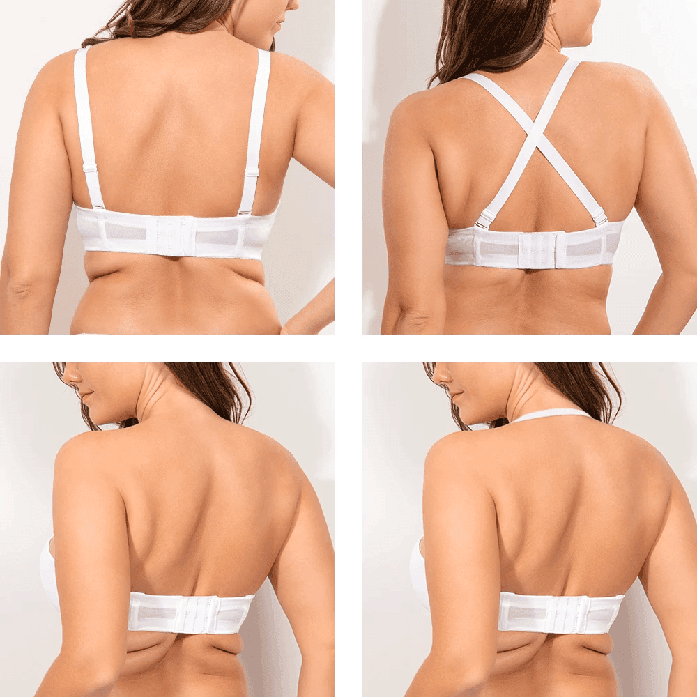 Close-up of plunge center gore with lace detail between molded push-up cups - MissFine