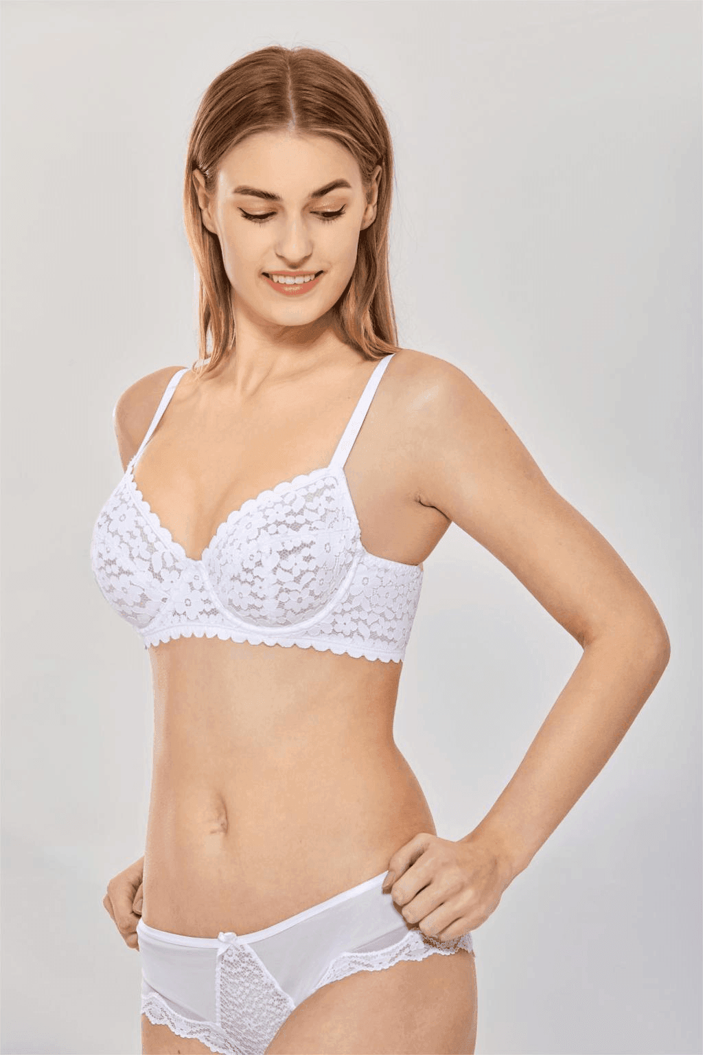 Back view of plus size lace bra with back closure and supportive band - MissFine