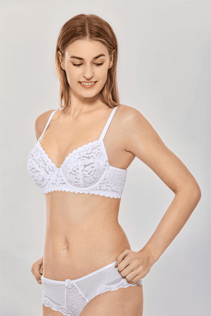 Back view of plus size lace bra with back closure and supportive band - MissFine