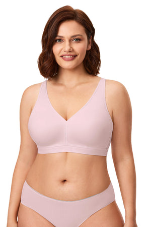 Back view of light pink cotton bra with wide posture support band and hook-and-eye closure - MissFine