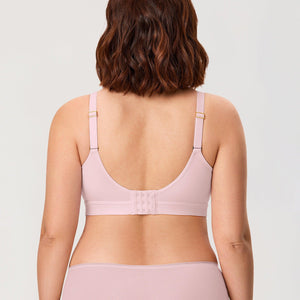 Side angle of seamless plus size cotton pink bra showing smooth molded cups - MissFine