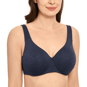 Front view of dark blue full cup minimiser bra with smooth molded cups and back closure - MissFine