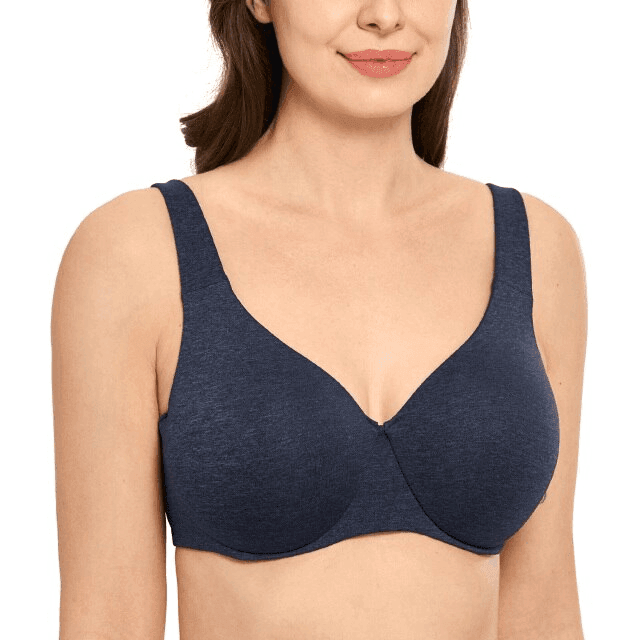 Front view of dark blue full cup minimiser bra with smooth molded cups and back closure - MissFine