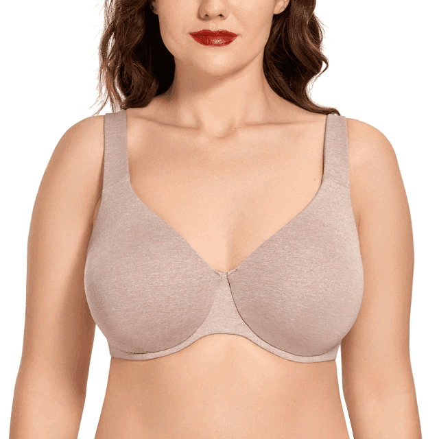 Side angle of light khaki plus size bra showing full coverage cups and adjustable straps - MissFine