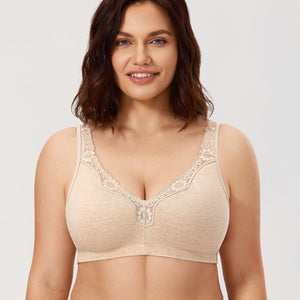 Side angle of nude full coverage cotton bra showing smooth unpadded cups and adjustable straps - MissFine