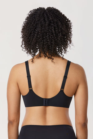 Back view of black plus size bra with wide band and hook-and-eye closure - MissFine