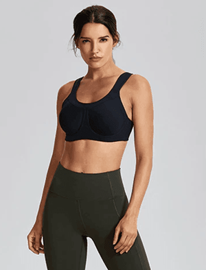 Close-up of molded cup detailing on nude seamless sports bra for training - MissFine