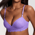 Front view of lilac lace plus size padded push up bra with plunge neckline and underwire - MissFine