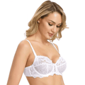 Front view of plus size lace full cup underwire bra in white with scalloped trim - MissFine