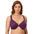 Front view of burgundy full coverage front closure bra with molded cups - MissFine
