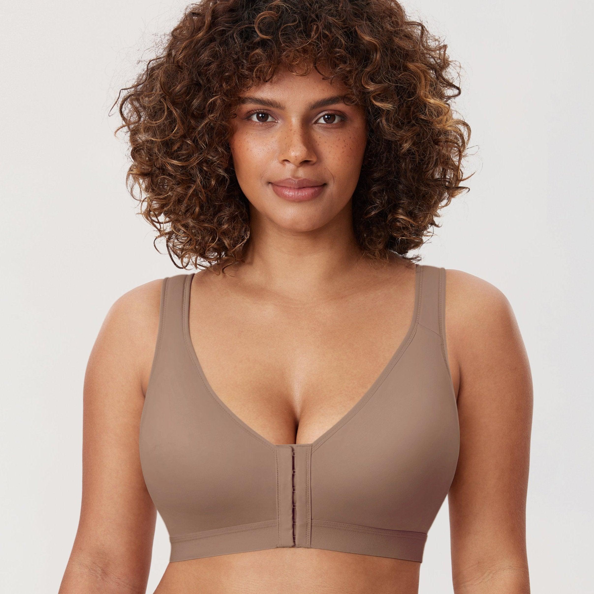 Front view of cappuccino seamless padded full cup bra with adjustable straps - MissFine