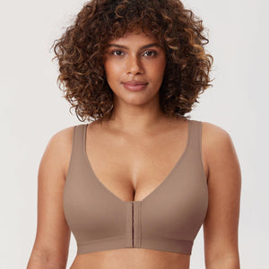 Front view of cappuccino seamless padded full cup bra with adjustable straps - MissFine