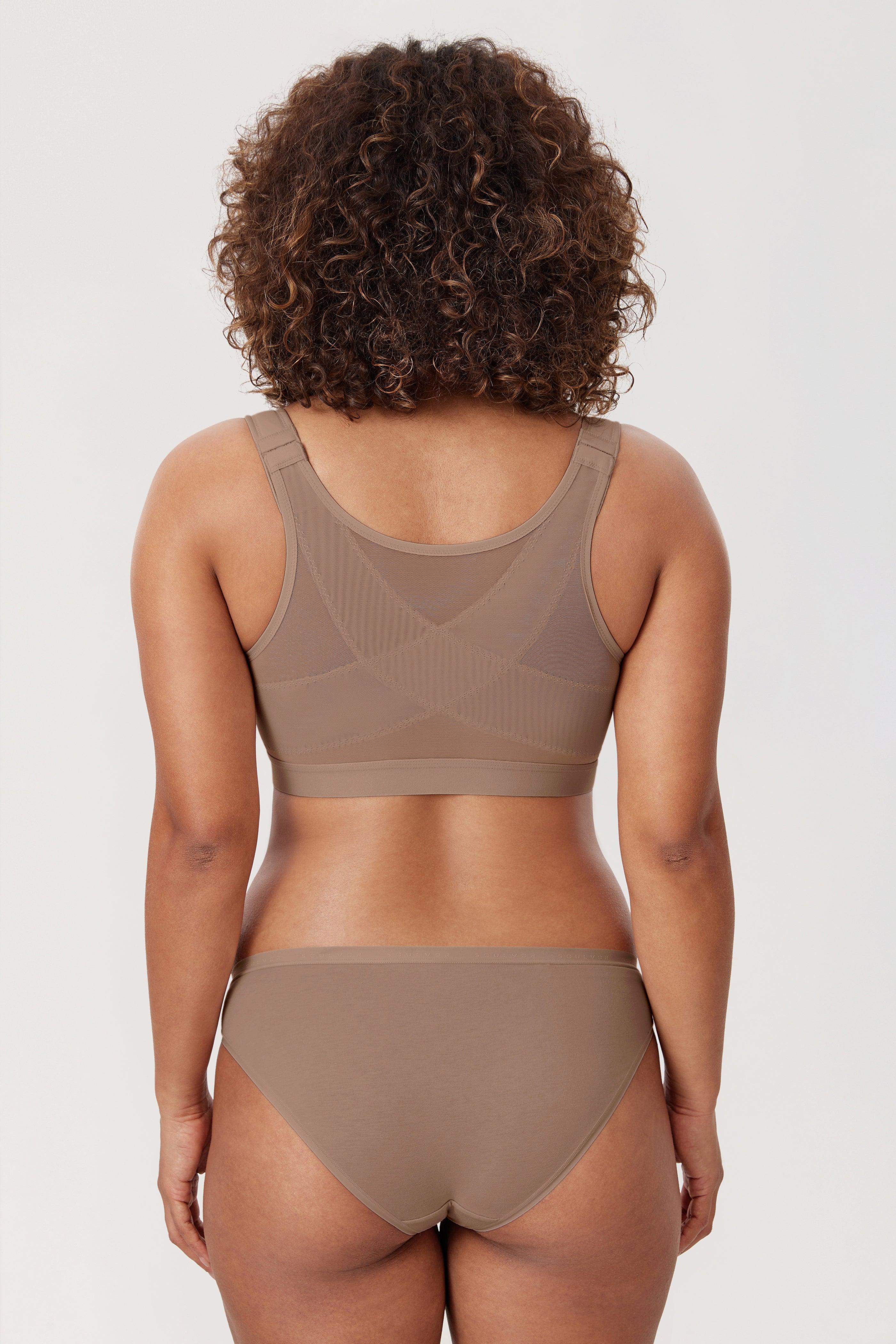 Back view of cappuccino bra showing smooth X-shaped back panel and shoulder straps - MissFine