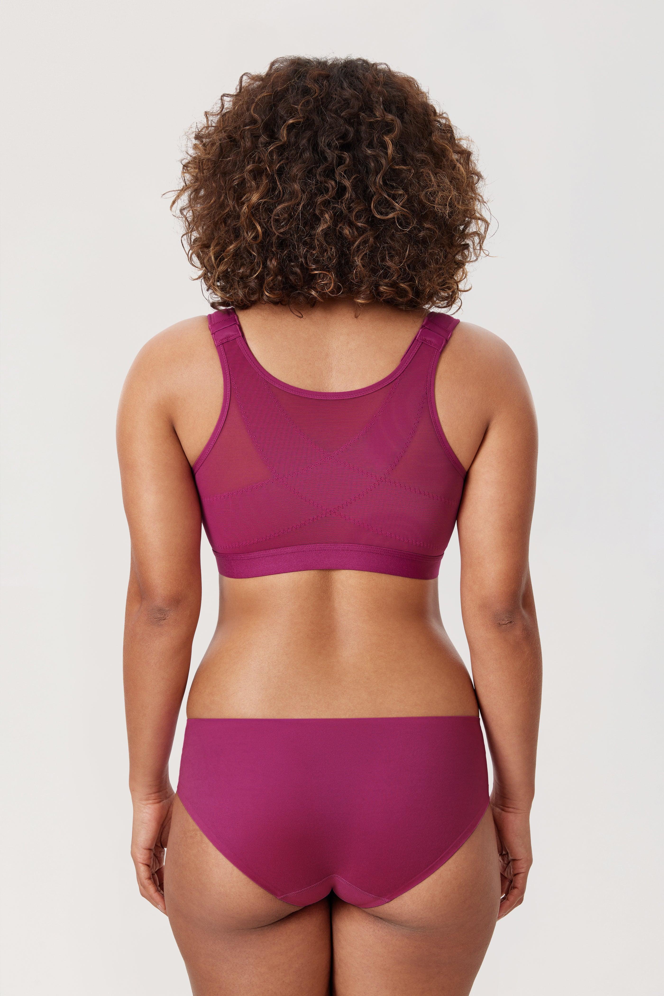 Back view of magenta bra with adjustable shoulder straps and clean minimalist band - MissFine