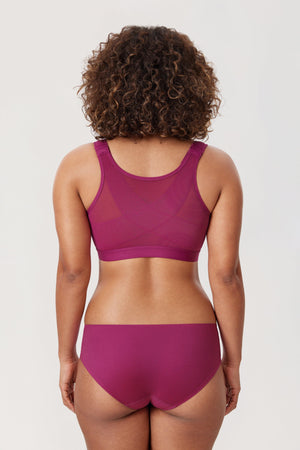 Back view of magenta bra with adjustable shoulder straps and clean minimalist band - MissFine