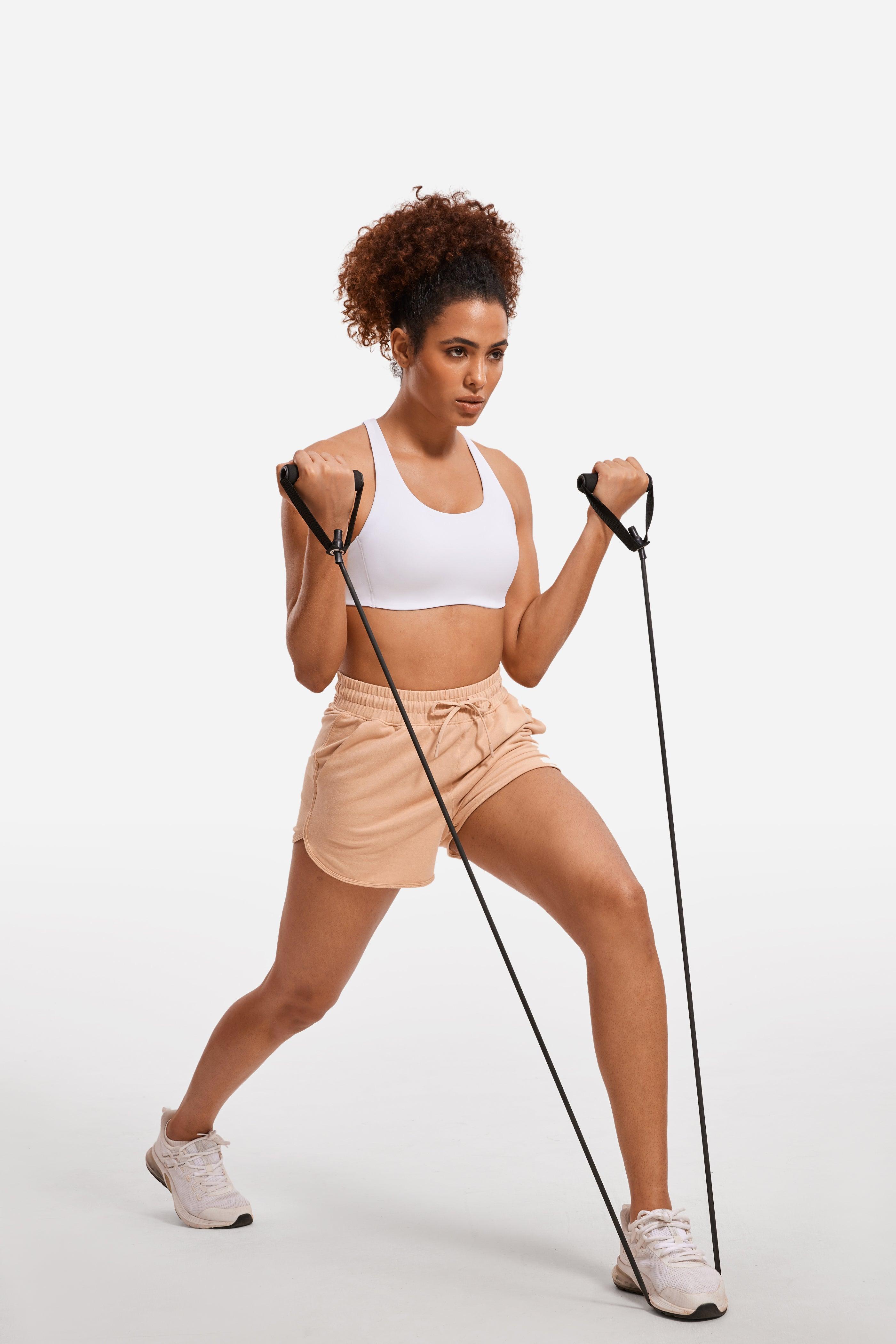 Front view of navy blue wireless full-coverage sports bra with scoop neckline - MissFine