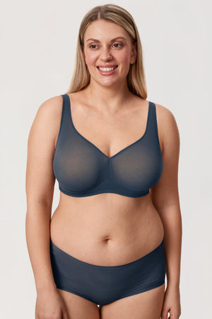 Back view of black full coverage bra with wide band and multi-hook back closure - MissFine