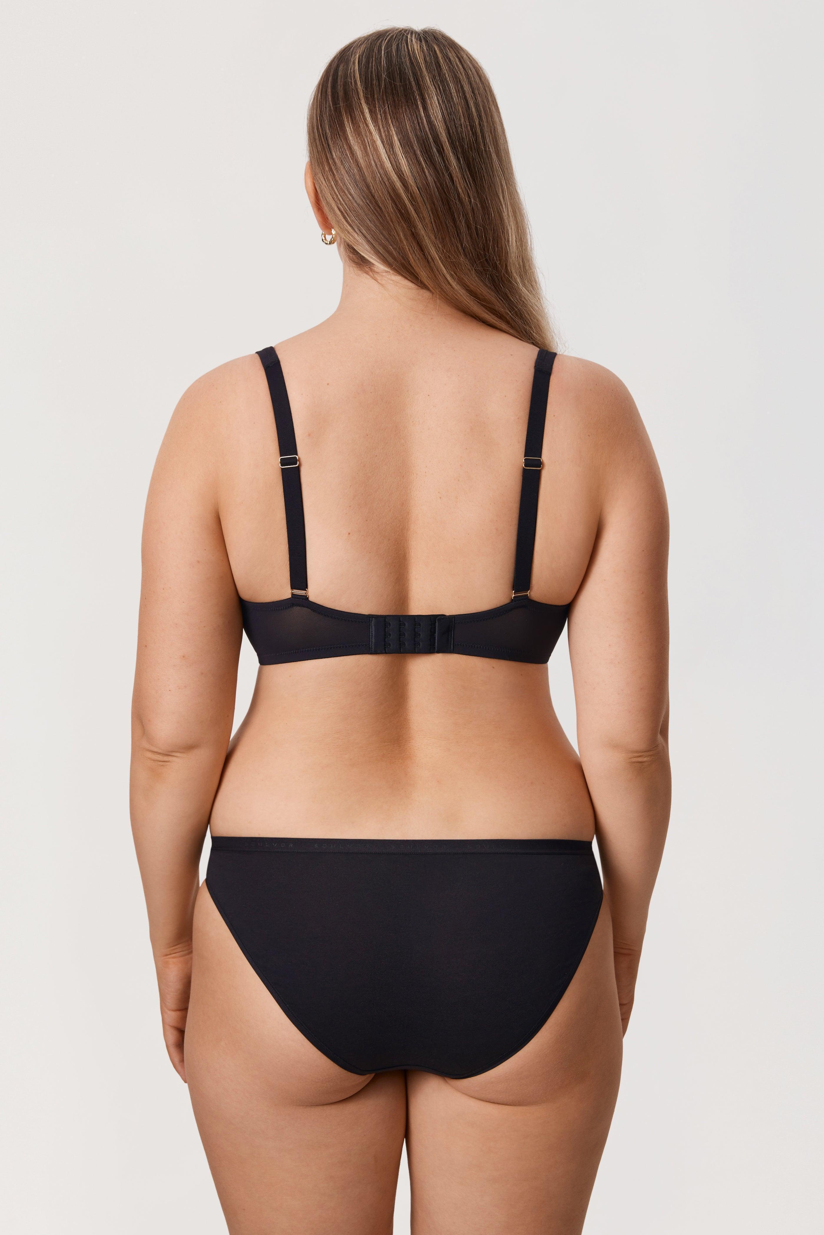 Back view of black plus size bra with classic hook-and-eye back closure - MissFine