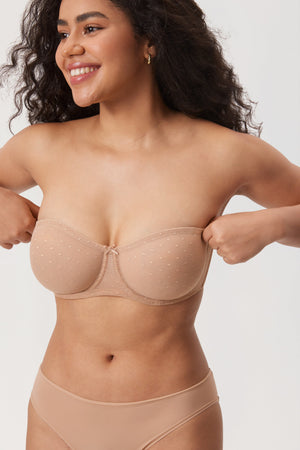 Back view of strapless bra with wide elastic band and hook-and-eye closure - MissFine