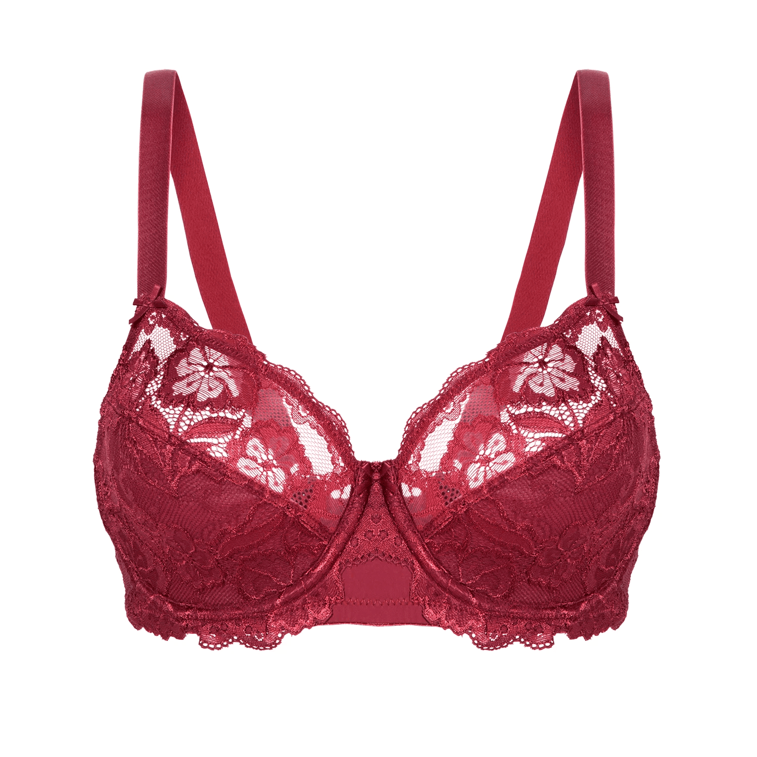 Side angle showing molded cups and underwire support on lace plus size bra - MissFine