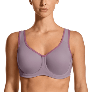 Front view of blue full-coverage underwired sports bra with molded cups - MissFine