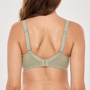 Back view of sage green wireless plus size bra with smooth fabric and hook-and-eye closure - MissFine