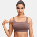 Front view of seamless sports bras style full cup design with wide straps in gray - MissFine