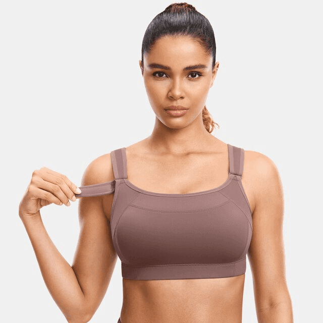 Front view of seamless sports bras style full cup design with wide straps in gray - MissFine