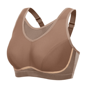 Front view of coffee plus size pull on bra with seamless molded cups and wide underband - MissFine
