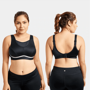 Front view of beige full cup non padded sports bra with wide straps and smooth cups - MissFine