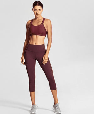 Back view of black and gray sports bra showing wide band and velcro closure - MissFine