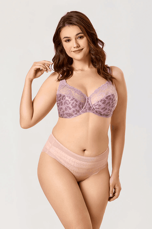 Back view of nude full coverage bra with wide wings, adjustable straps and hook-eye closure - MissFine