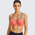 Front view of plus size full coverage underwire sports bra in black with contrast trim - MissFine