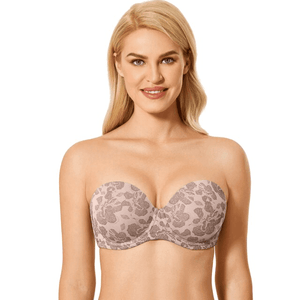 Back view of strapless bra with hook-and-eye back closure and wide band - MissFine