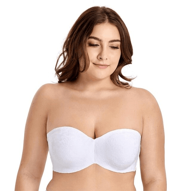 Back view of strapless bra with hook-and-eye back closure and smoothing band - MissFine