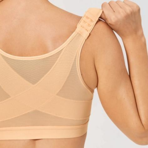 Side angle showing wide adjustable straps and smooth seamless cups on nude comfort bra - MissFine
