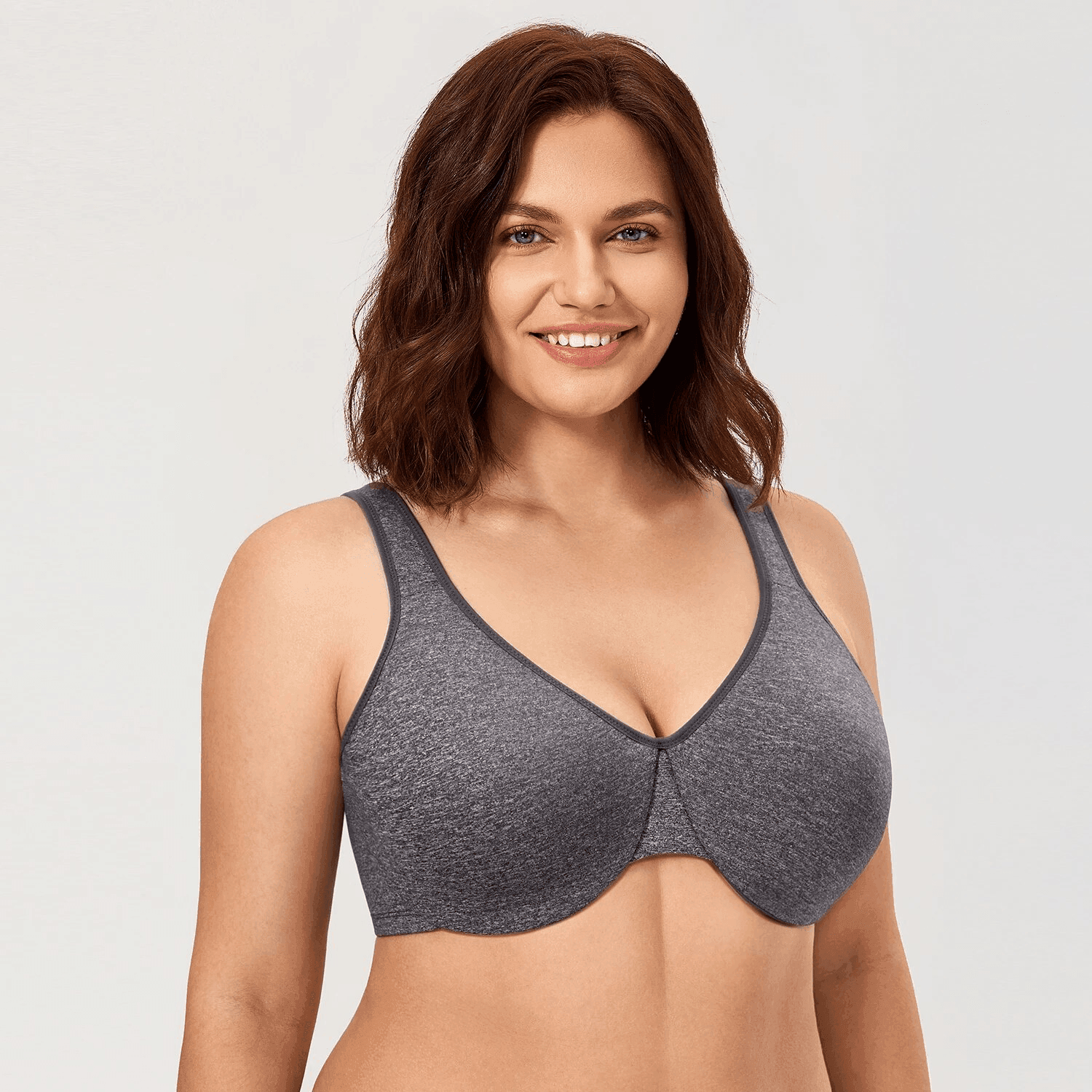 Front view of vintage pink seamless bra with smooth molded cups and full coverage - MissFine